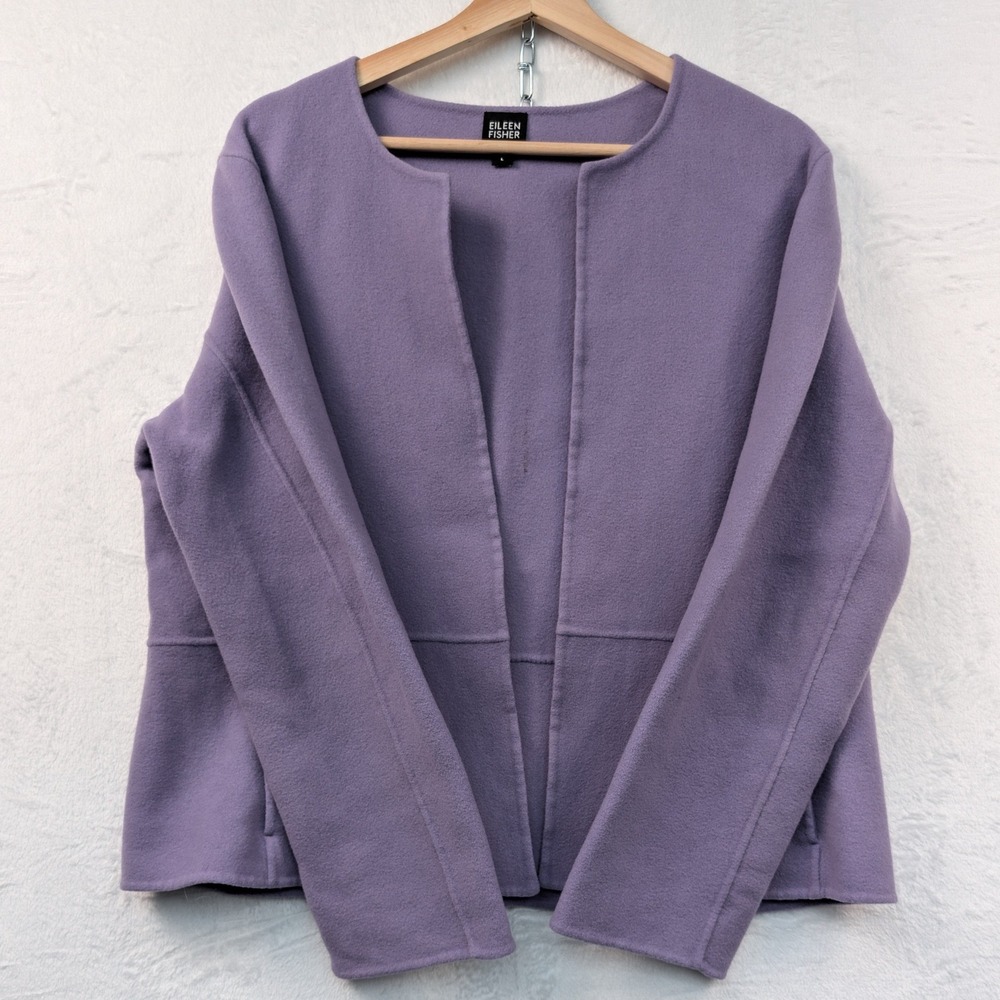 Eileen Fisher Jacket Women's L Purple Wool Cashmere Open Front Luxury Minimalist